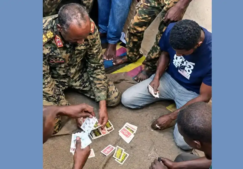 Sudan army chief seen playing cards on Khartoum street